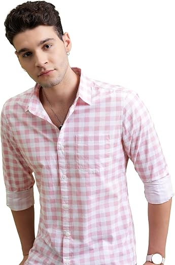 Highlander Men's Slim Fit Checks Shirt | Full Sleeves | Regular Collar | Casual Shirts for Men