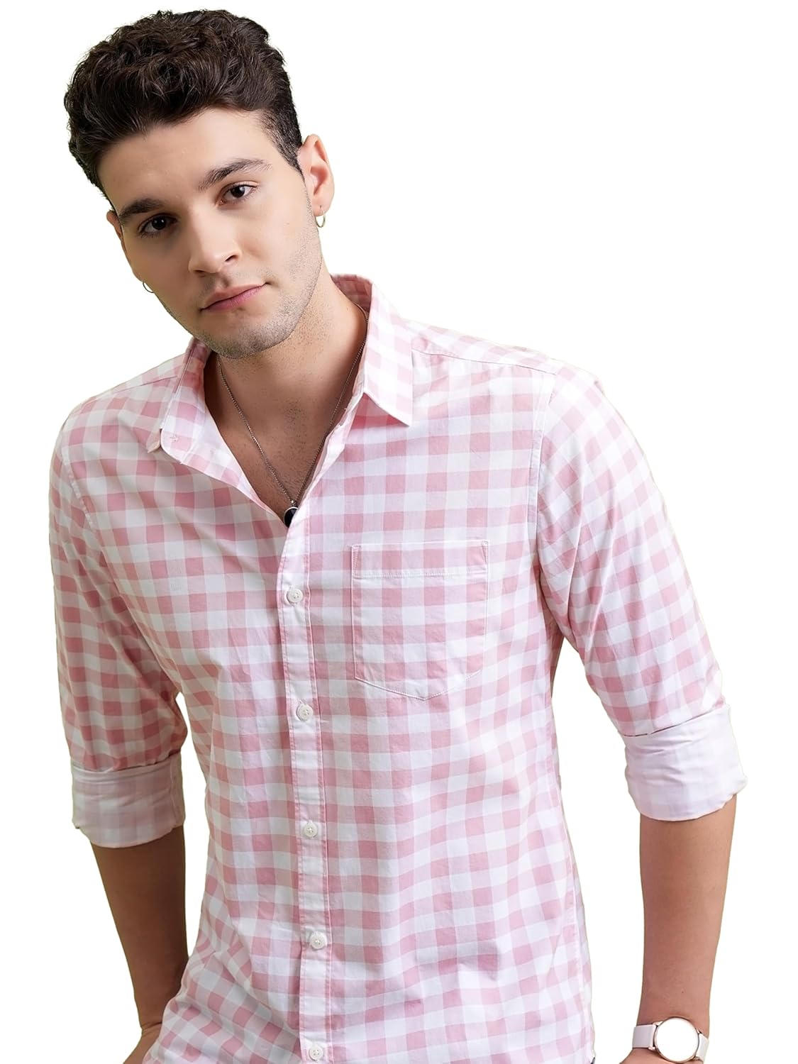 Highlander Men’s Slim Fit Checks Shirt | Full Sleeves | Regular Collar | Casual Shirts for Men