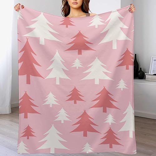 Miniatura 6 de Manta de franela blanca mullida con árboles de Navidad rosados, bonita, suave y ligera, acogedora manta de felpa para sofá, cama, sala de estar,