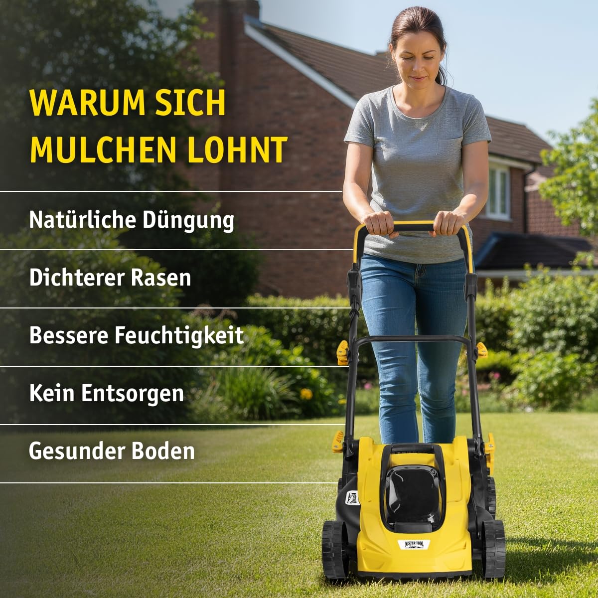 MISTER TOOL Akku-Rasenmäher 20V Brushless – 330mm Schnittbreite | Schnitthöhe 25–65mm | 35L Grasfangsack | klappbarer Griff | GS-geprüft | inkl. Akku & Ladegerät