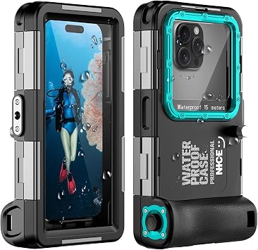 Underwater Diving Phone Case for iPhone 17/16/15/14/13/12/11 Pro Max/XR/XS & More, Professional Protection [15m/50ft], Waterproof Case for Snorkeling, Surfing, Photos & Videos Black/Teal
