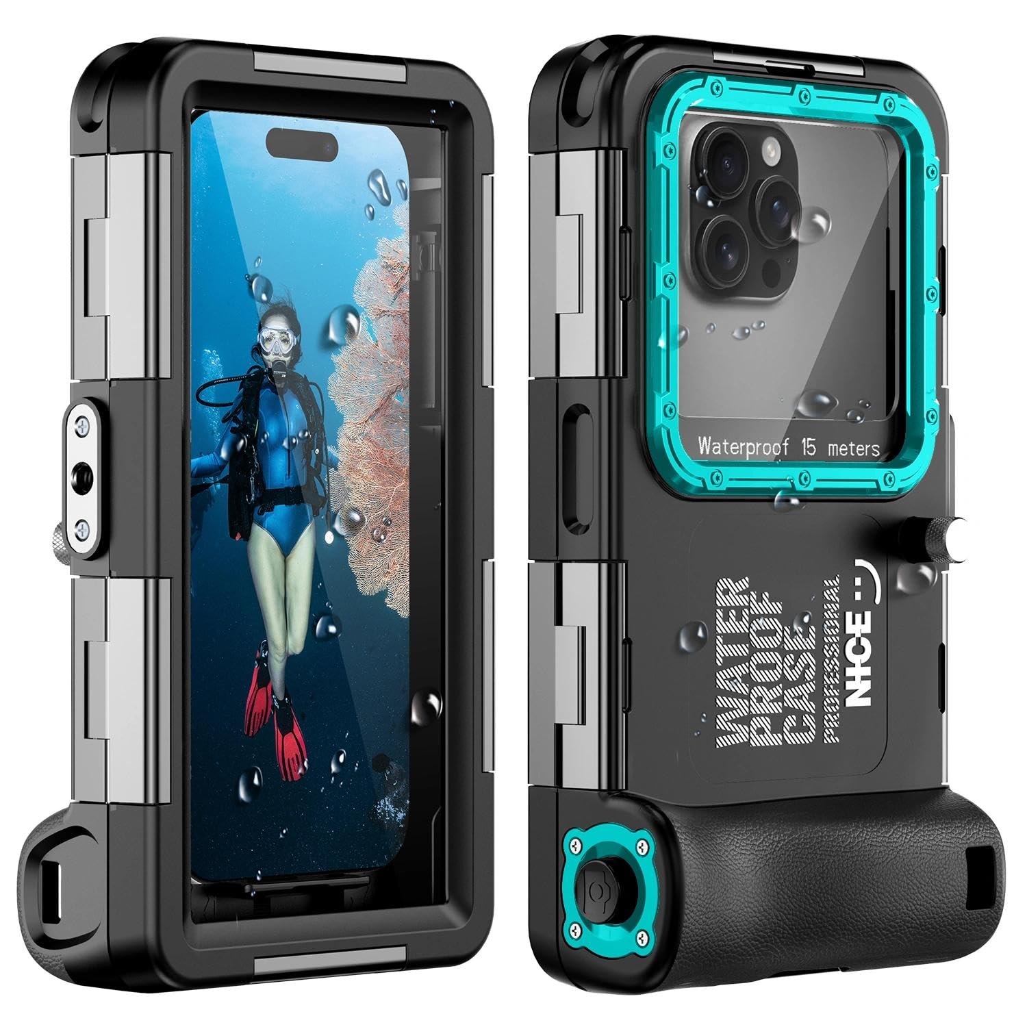 Funda de teléfono de buceo submarino para iPhone 17/16/15/14/13/12/11 Pro Max/XR/XS y más, protección profesional [15 m/50 pies], funda impermeable para esnórquel, surf, fotos y videos (negro