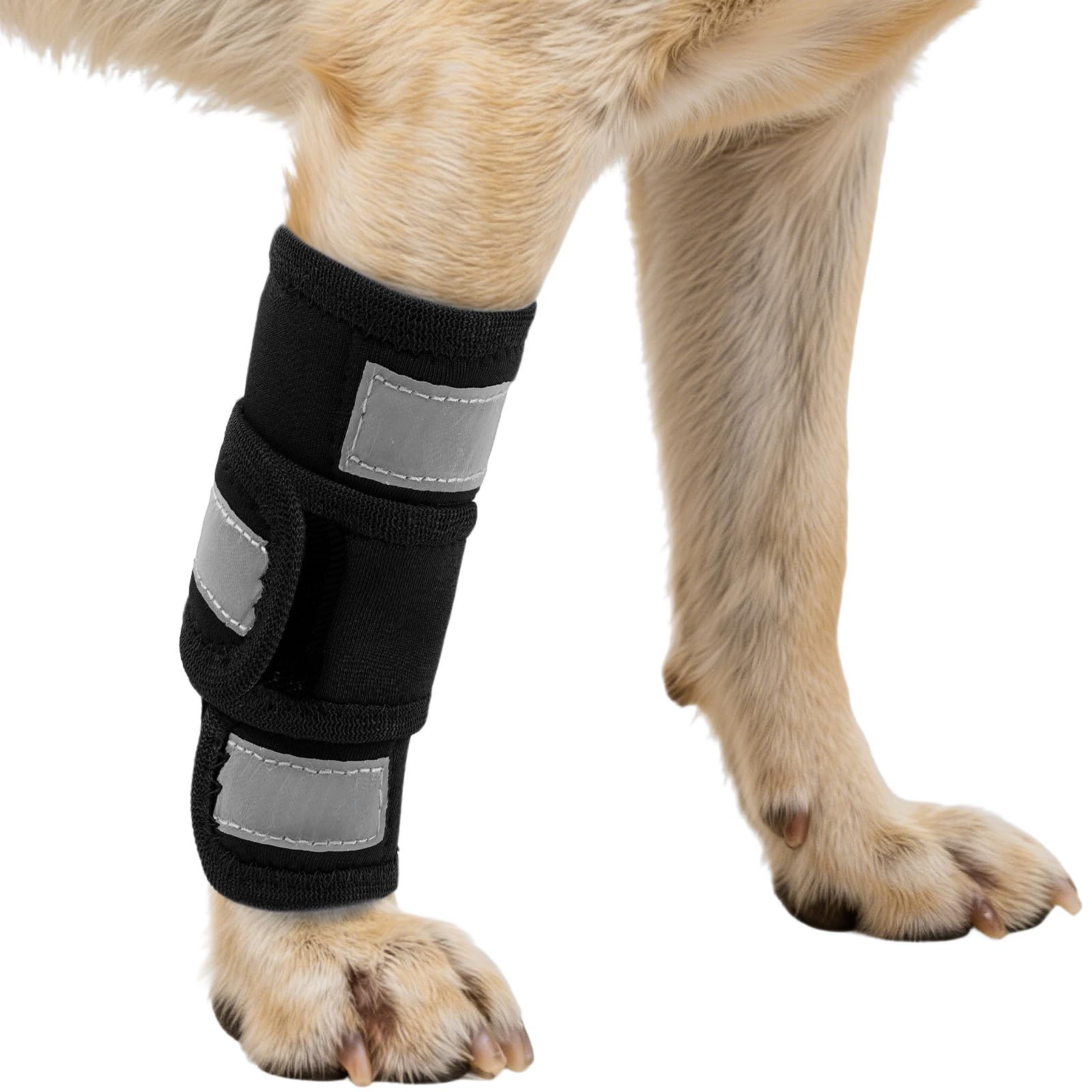 Kuoser Dog Elbow Protector Front Leg Brace, Anti Licking Sleeve for Dogs, Reflective Dog Leg Support, Adjustable Wound Protector for Injury Recovery & Arthritis, Black S/M