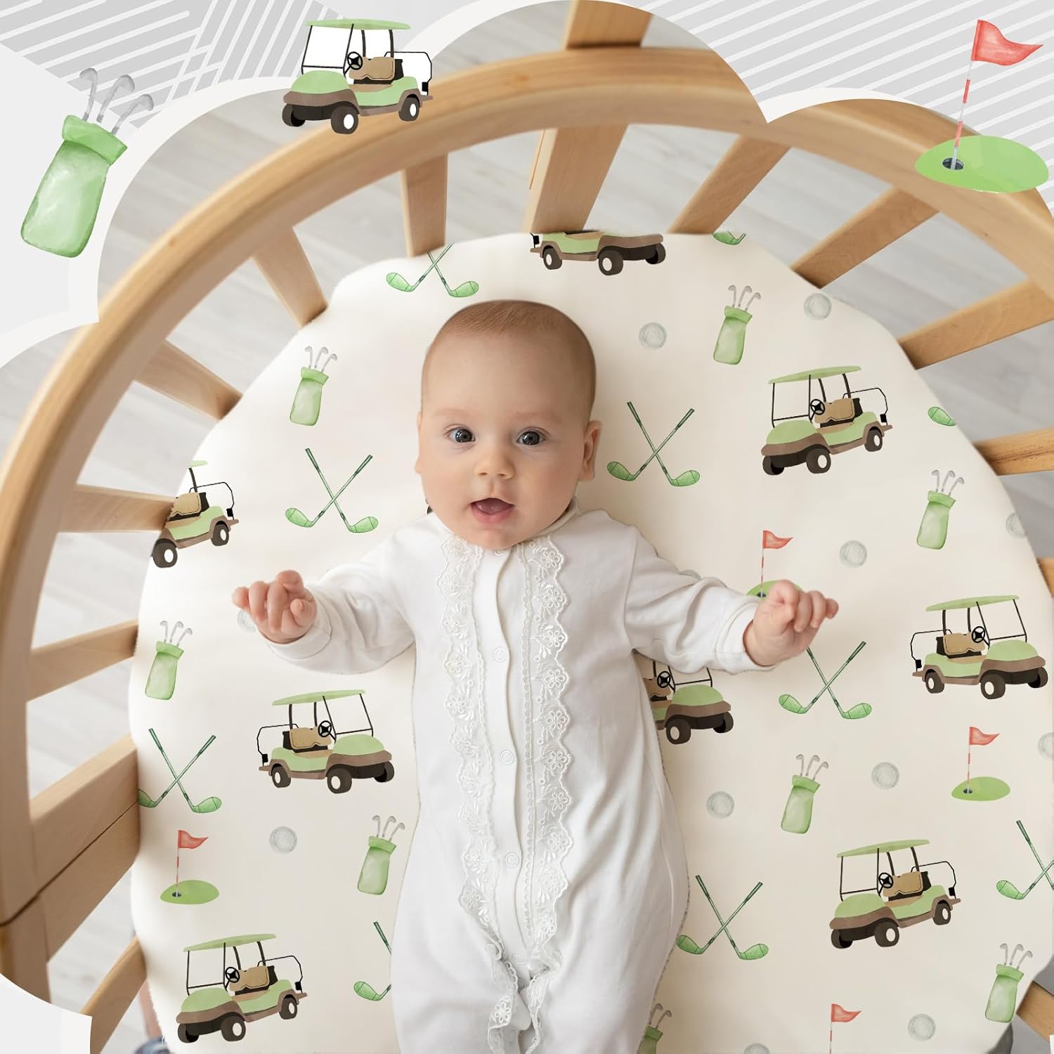 4 Pack Golf Bassinet Sheets 32" x 16" Bedside Sheets Stretchy Neutral Fitted Golf Nursery Decor Sport Themed Baby Bedding for Standard Bassinet Mattress Gift Set