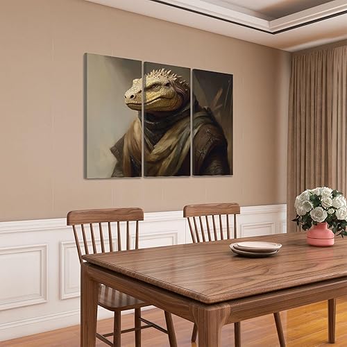Miniatura 3 de JCFANGALLERY 3 Piece Canvas Wall Art Dragon Vintage Portrait Classic Animals Iguana Vest Textured Paintings Pictures abstract wall art for living