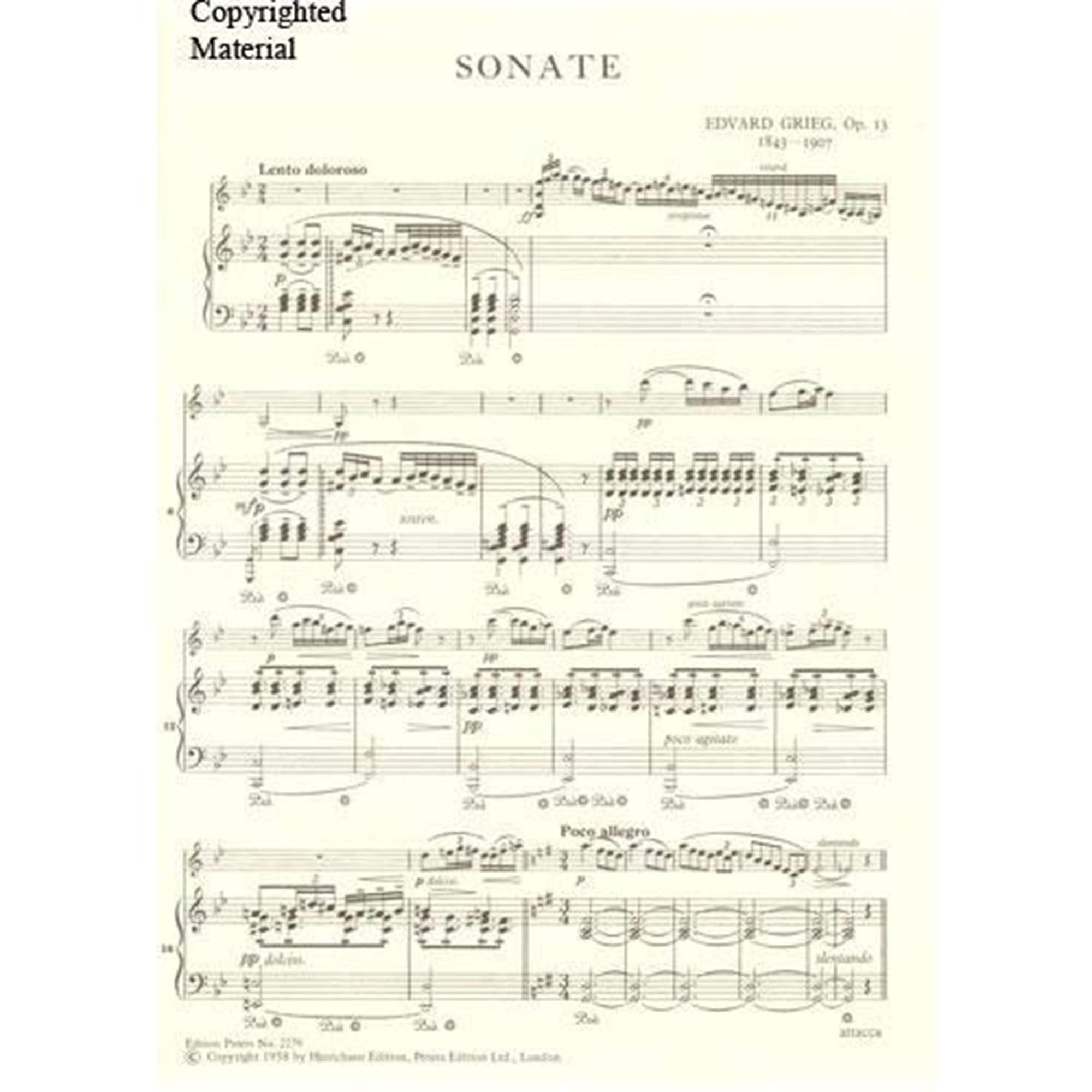 EDITION PETERS GRIEG EDVARD - VIOLIN SONATA IN G OP.13 - VIOLIN AND PIANO Klassische Noten Violine