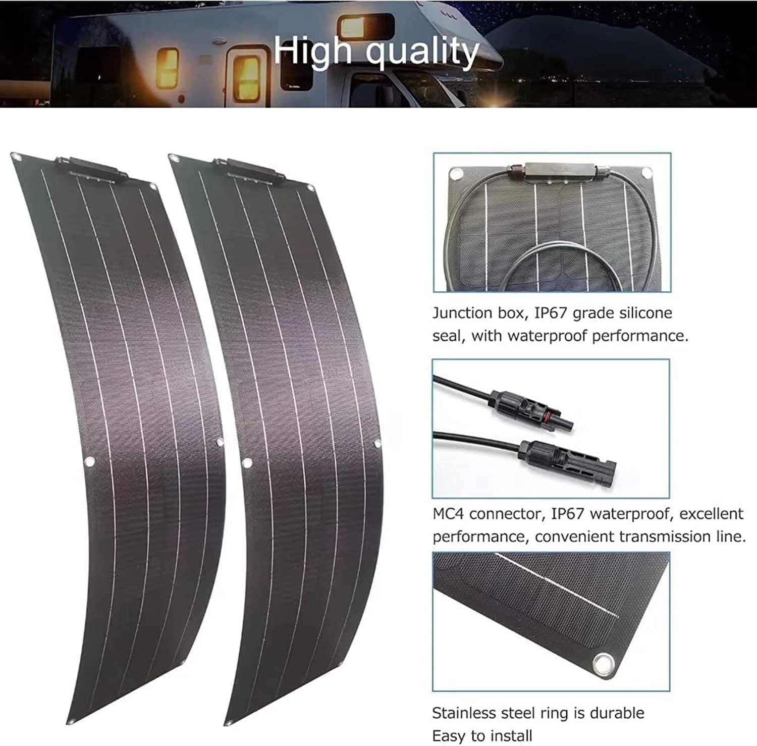Pannelli Solari Portatili Da 400 W Con Controller, Ignifughi, Pannello Solare Flessibile 2X200 W, Caricabatteria Solare Mono, Per Camper, Roulotte, Campeggio A,200W