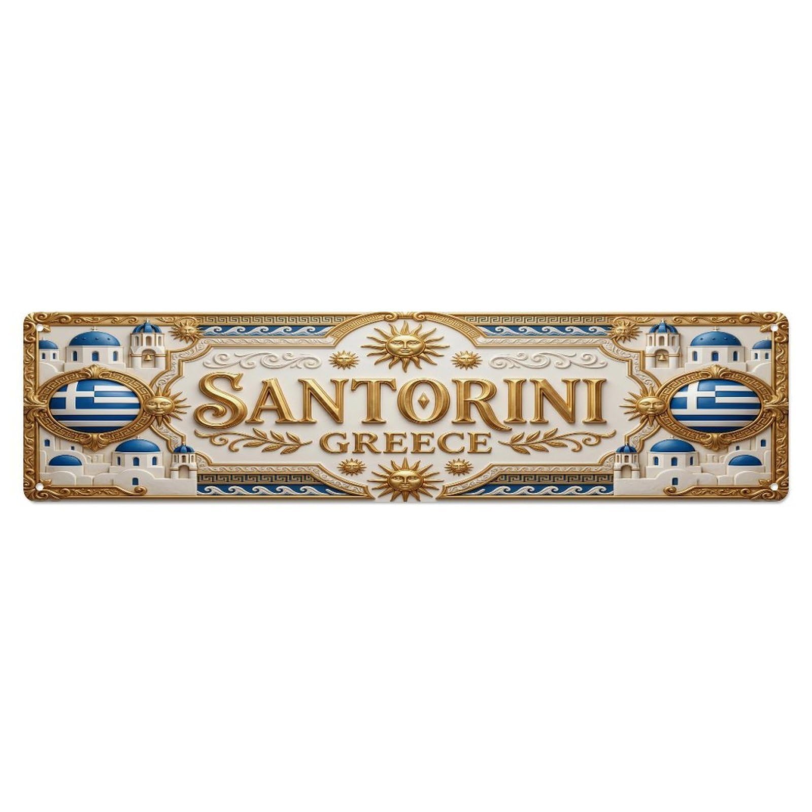 Vintage Santorini Greece Flag Pattern Metal Tin Sign