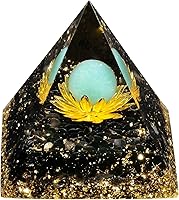 Vista 1 de Rockcloud Esfera de piedra de cristal de pirámide de orgón en base de loto generador de energía para meditación de equilibrio de chakras, aventurina