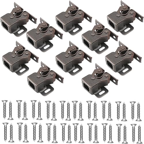 Miniatura 2 de 10 piezas de pestillo de gabinete de doble rodillo de cierre resistente con tornillos para puertas de armario de cocina, armario