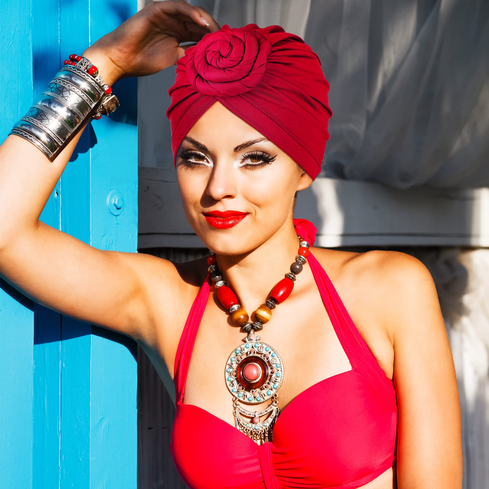Jeyiour 18 pezzi da donna turbante africano pre-legato cofano copricapo fiore nodo cofano berretto berretto turbante testa avvolge cappello