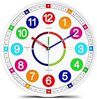 Lanktoo Kids Silent Non-Ticking Wall Clock 8 Inch White - Battery Operated Time Teaching Clock for Bedrooms, Playrooms & Classrooms