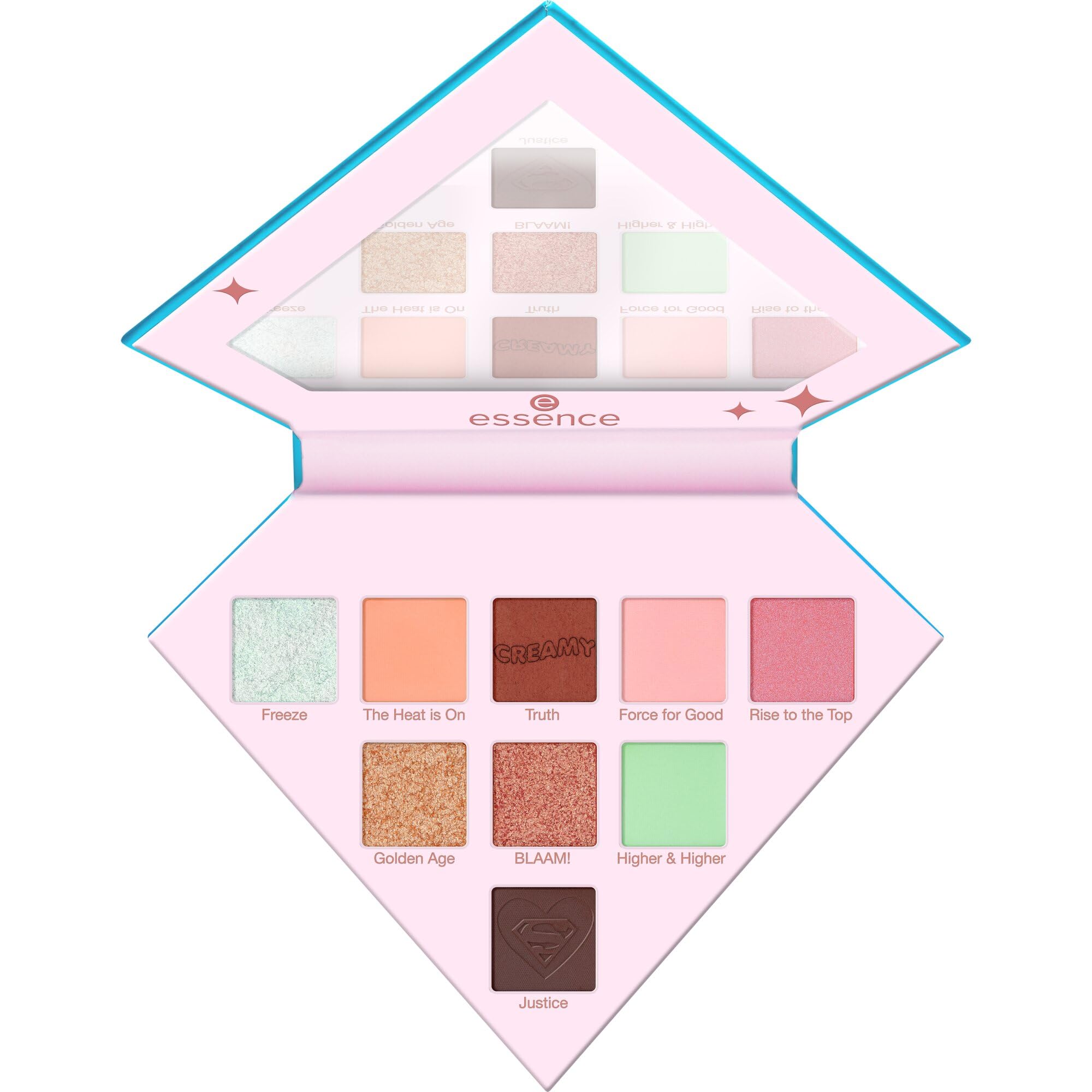 Essence Cosmetics Paleta de sombras de ojos Superman, de larga duración, de gran pigmentación, resultado inmediato, reluciente, color intenso, 7 g