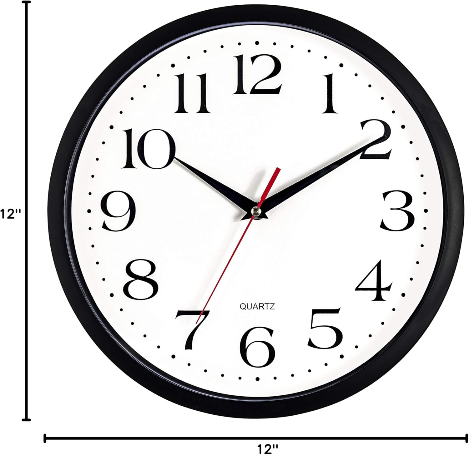 Bernhard Products Black Wall Clocks 2 Pack Silent Non Ticking - 12 Inch Quality Quartz Battery Operated Round Easy to Read Home/Office/Classroom/Business/Kitchen/School Clock