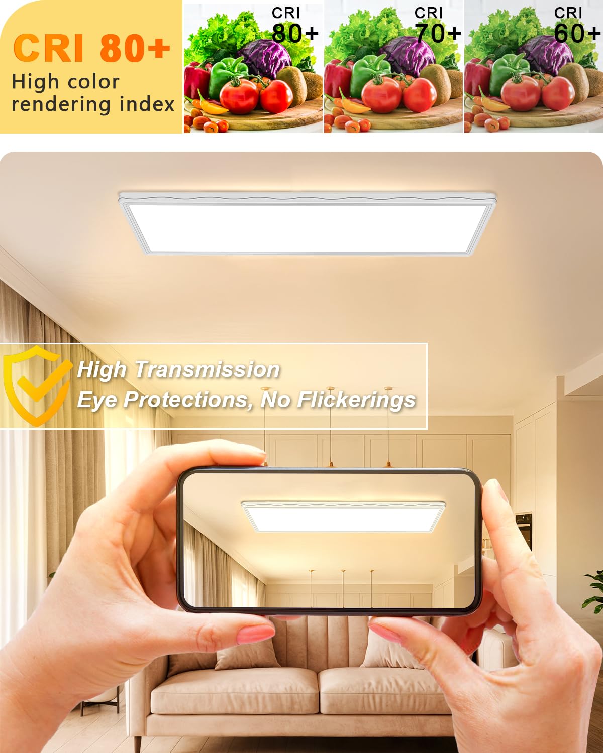 Bowfar LED Deckenleuchte, Leuchten Deckenlampe Rechteckig mit Fernbedienung Dimmbar 3000K-6500K, LED Panel Ultra Flach 24W mit Backlight für Wohnzimmer Schlafzimmer Büro Badezimmer, 58 * 2.5cm-Weiß