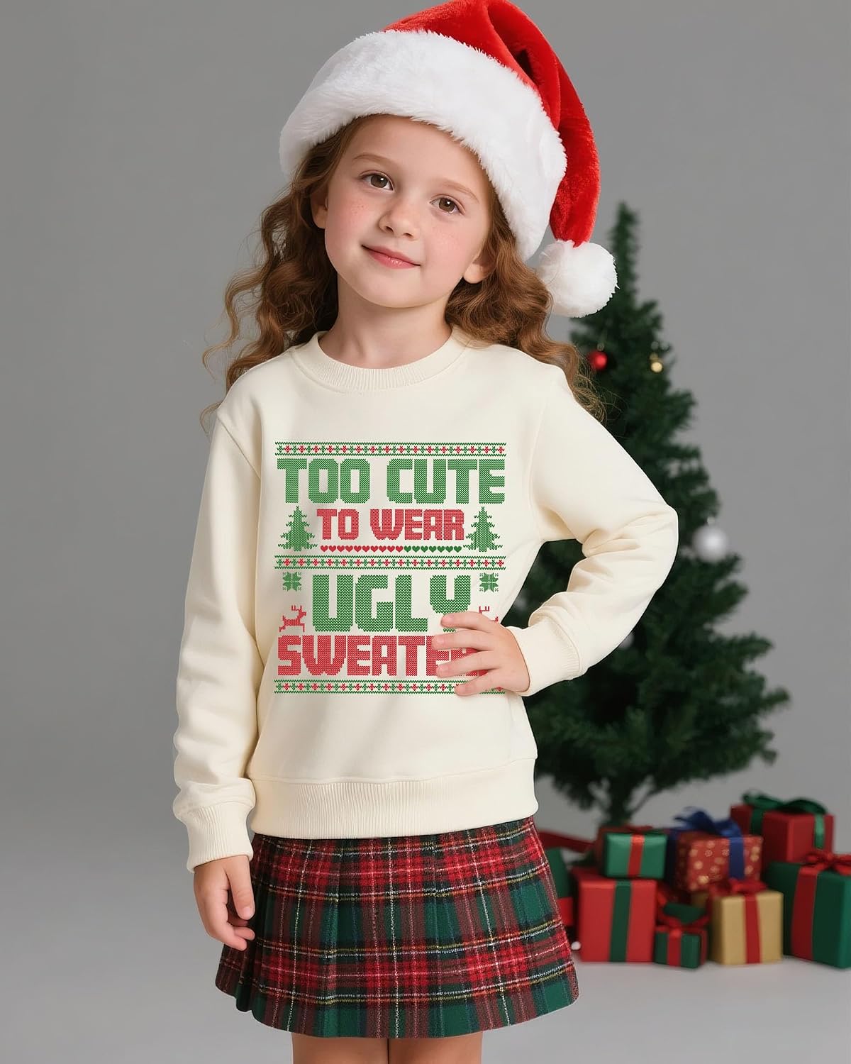 Christmas Sweatshirt for Girls Ugly Xmas Santa Cotton Graphic Crewneck Pullover Top 3-12 Years