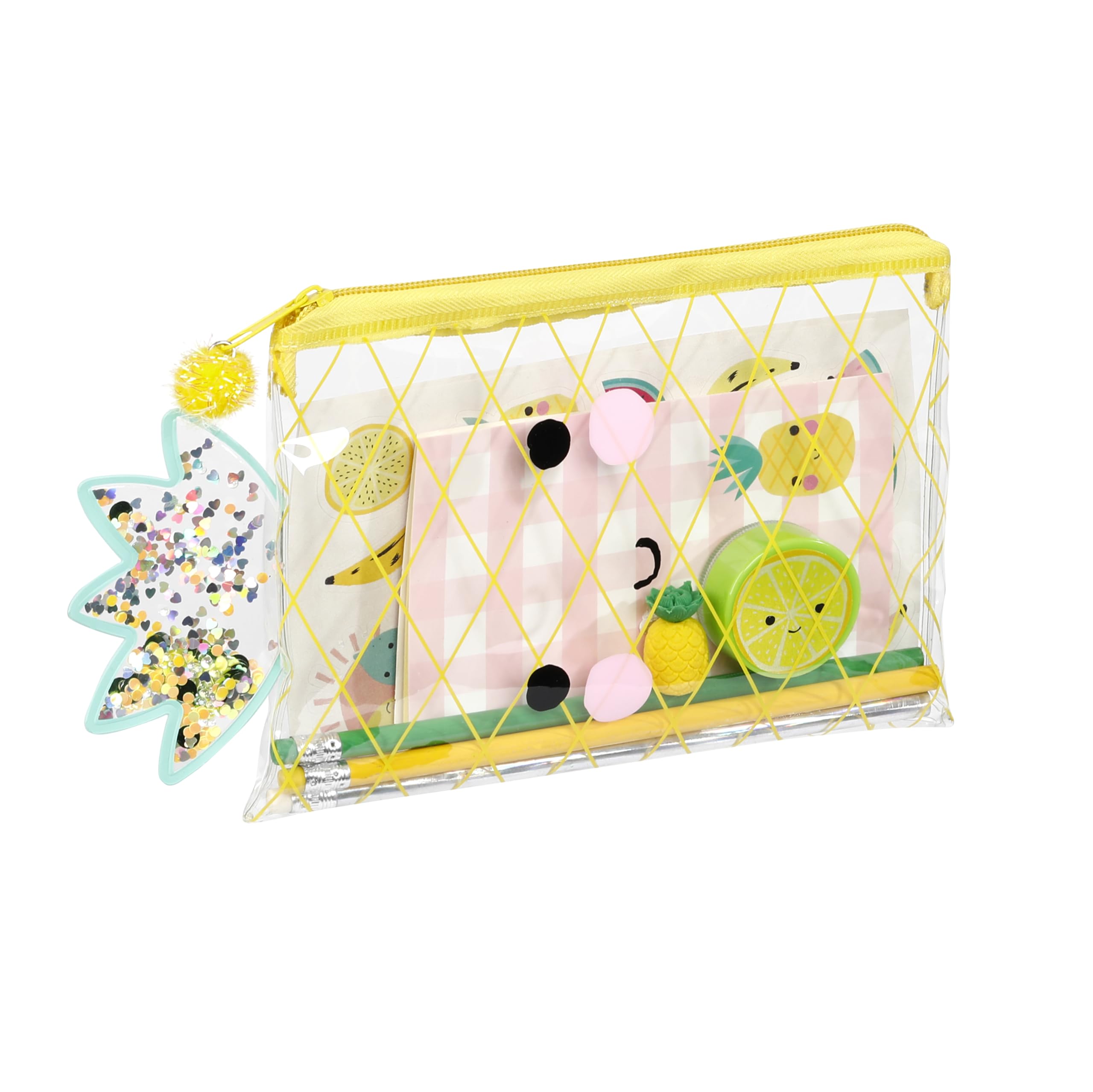 Viquel - Surprise Children's Pencil Case - Flat Pencil Case with 1 Compartment - 3 Pencils + 1 Pencil Sharpener + 1 Eraser + 1 Small Notebook + Stickers - Zip Closure - 20 x 14 x 1 cm