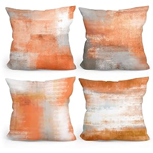 Burnt Orange Throw Pillow Covers Set of 4 Orange Artistic Brushstroke Design Throw Pillows Square Cushion Covers Modern