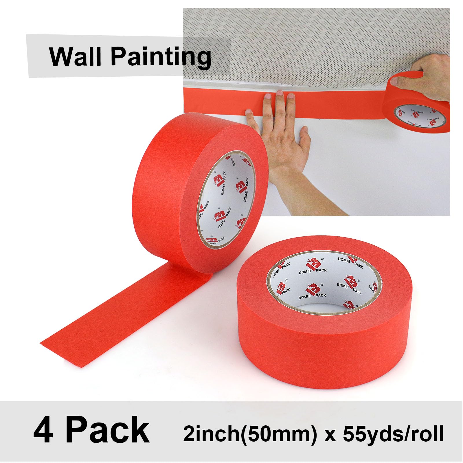 Red Painters Tape - Cinta adhesiva de pintores a granel, 2 pulgadas x 55 yardas (paquete de 4), tecnología Sharp Edge, produce líneas afiladas, grifo de pared sin residuos y de grado artesanal
