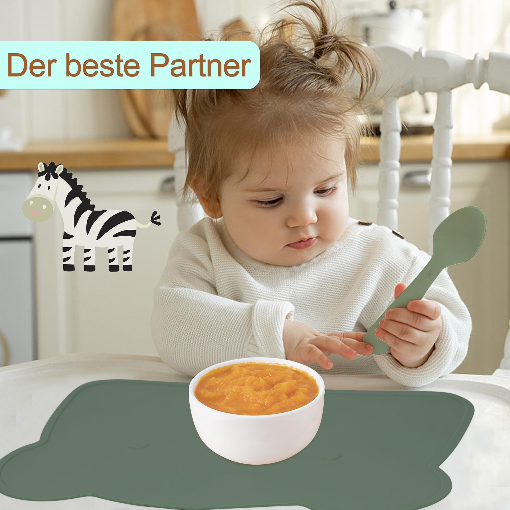 Mantel individual para niños con oso, mantel individual de silicona lavable, mantel antideslizante para niños, sin BPA, protección antimanchas para niños y bebés (azul claro y amarillo