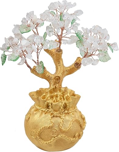 Miniatura 6 de mookaitedecor Árbol de dinero de cristal de cuarzo rosa con base de bolsa de dinero dorada para suerte de riqueza, árbol de Feng Shui, adorno de
