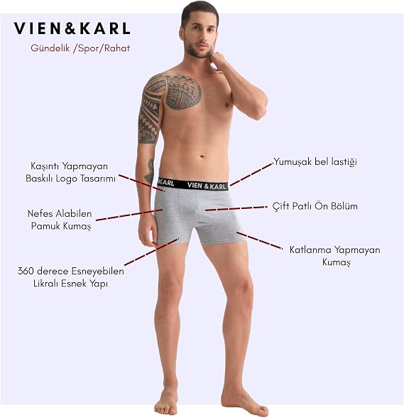 Erkek Premium Penye Pamuklu Likralı Boxer - 10'lu Set