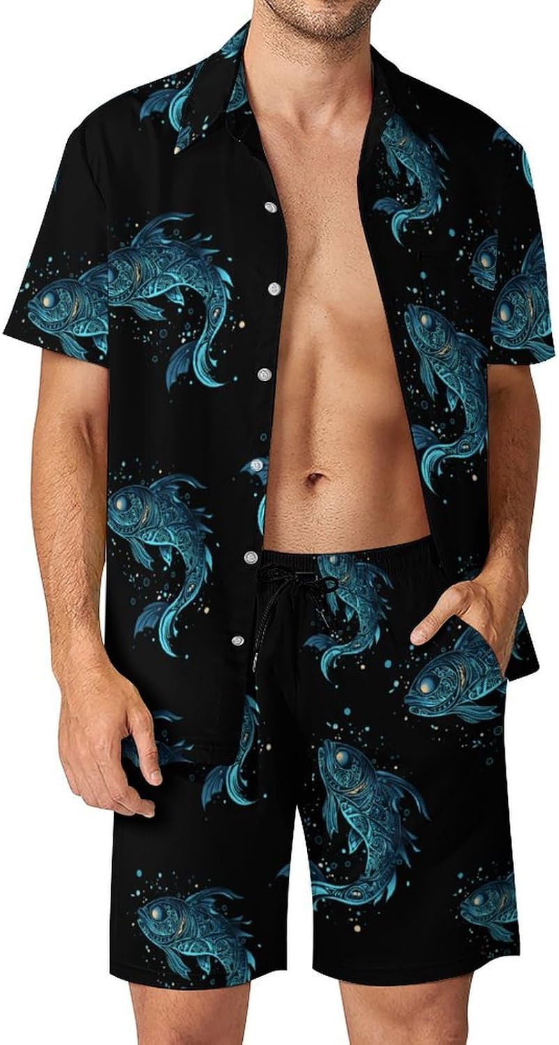 Mystical Maori Fish Summer Mens Vacation Outfits Beach Shirts Shorts Matching Set