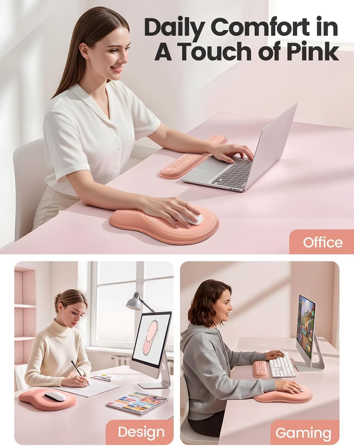 Meatanty Keyboard and Mouse Pad Wrist Rest Set, Ergonomic Wrist Pad Support, Computer Hand Palm Rest Combo, Memory Foam Typing Desk Accessories Carpal Tunnel Cushion, Laptop Office Home School-Blue