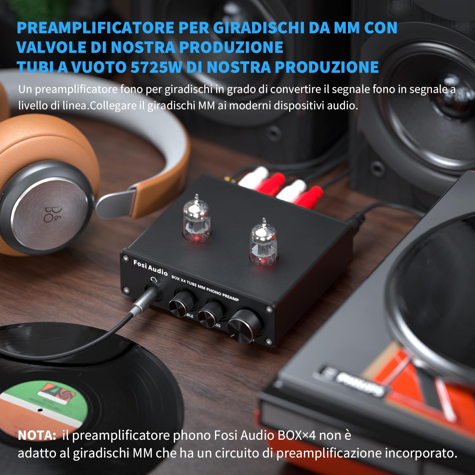 Fosi Audio X4 Preamplificatore Phono a valvole HiFi per cuffie e giradischi MM, BOX X4 Guadagno Stereo