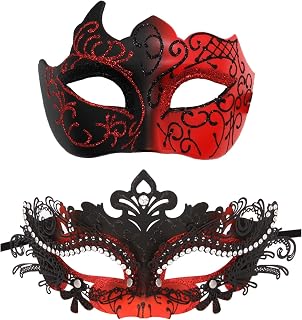 Mardi Gras Couples Masquerade Mask Shiny Rhinestone Metal Filigree Masquerade & Mens Venetian Mask for Cosplay Party