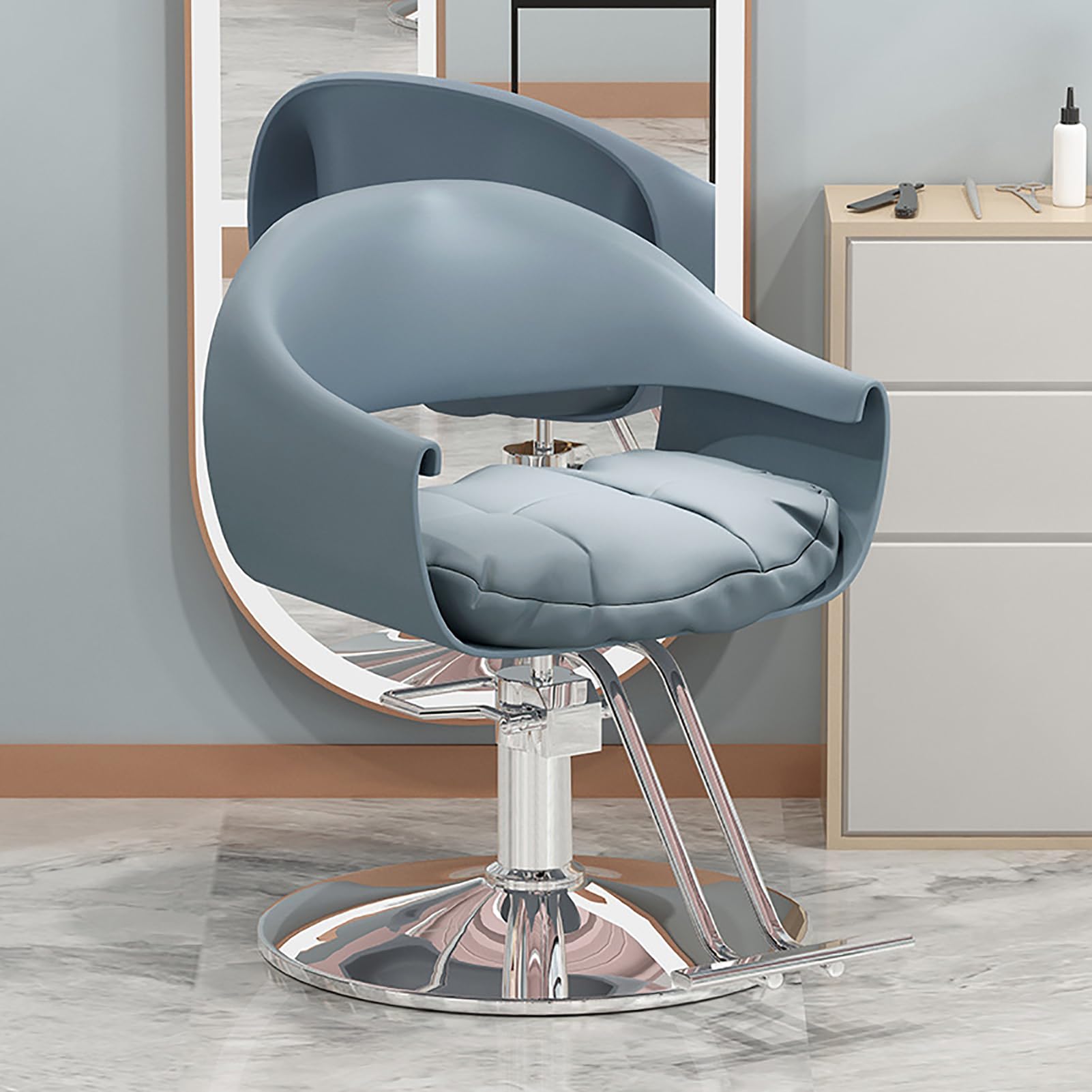 OZBMA Hydraulic Swivel Salon Chair with Adjustable Backrest and Footrest for Professional Hairdressing Barber Services (C round)