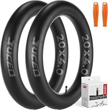 2-Pack 26x4.0, 20x4.0 Fat Bike Inner Tubes with 2 Tire Levers, Standard Butyl Rubber Bicycle Tubes, Schrader Valve Ideal for Fat Tire Electric Bikes