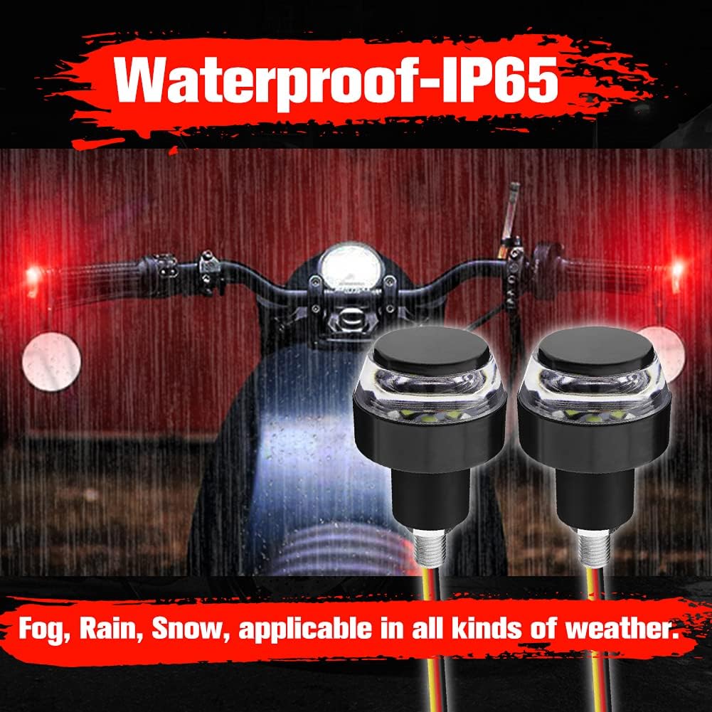 2Pcs Motorcycle Turn Signals LED Light Double Color Bar End Turn Signals Grip Plug Side Marker Lamp Accessory.White+Red