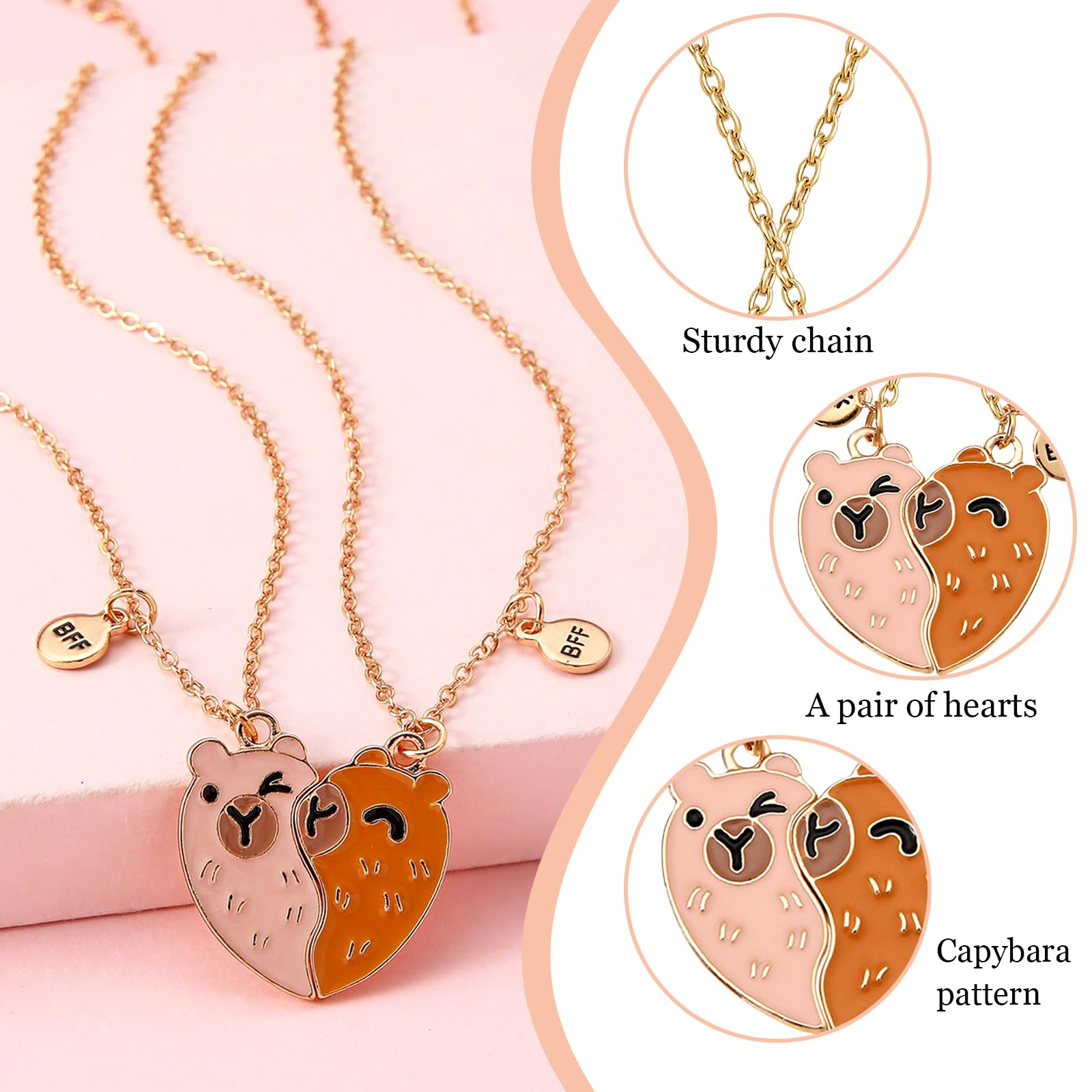 Collana Dell'Amicizia Capybara A Cuore - Gioielli Per Migliori Amiche - Regalo Originale Per 2 Ragazze - Design Simpatico E Significativo