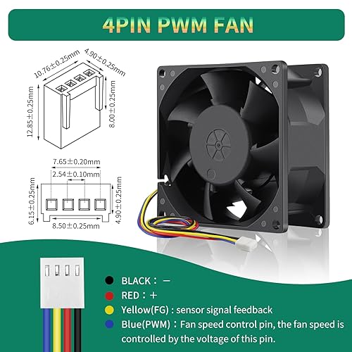 Miniatura 4 de Ventilador de alto rendimiento PWM de 3.150 in x 1.496 in PWM 12 V de alto rendimiento de alta presión estática para refrigeración de ventilación de