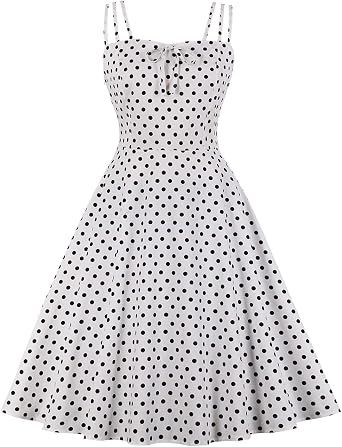 Kimring Womens Vintage Polka Dot Sleeveless Summer Beach Party Flared Midi Dress
