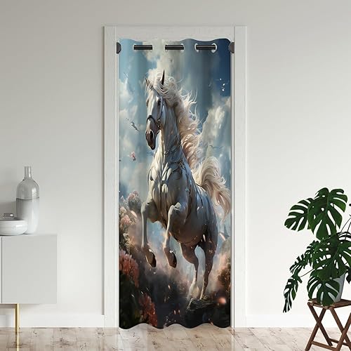 Miniatura 7 de ONINUO Cortinas opacas de animales de fantasía para puertas, unicornio encantado, cortina opaca para armario de dormitorio de niños, aislamiento