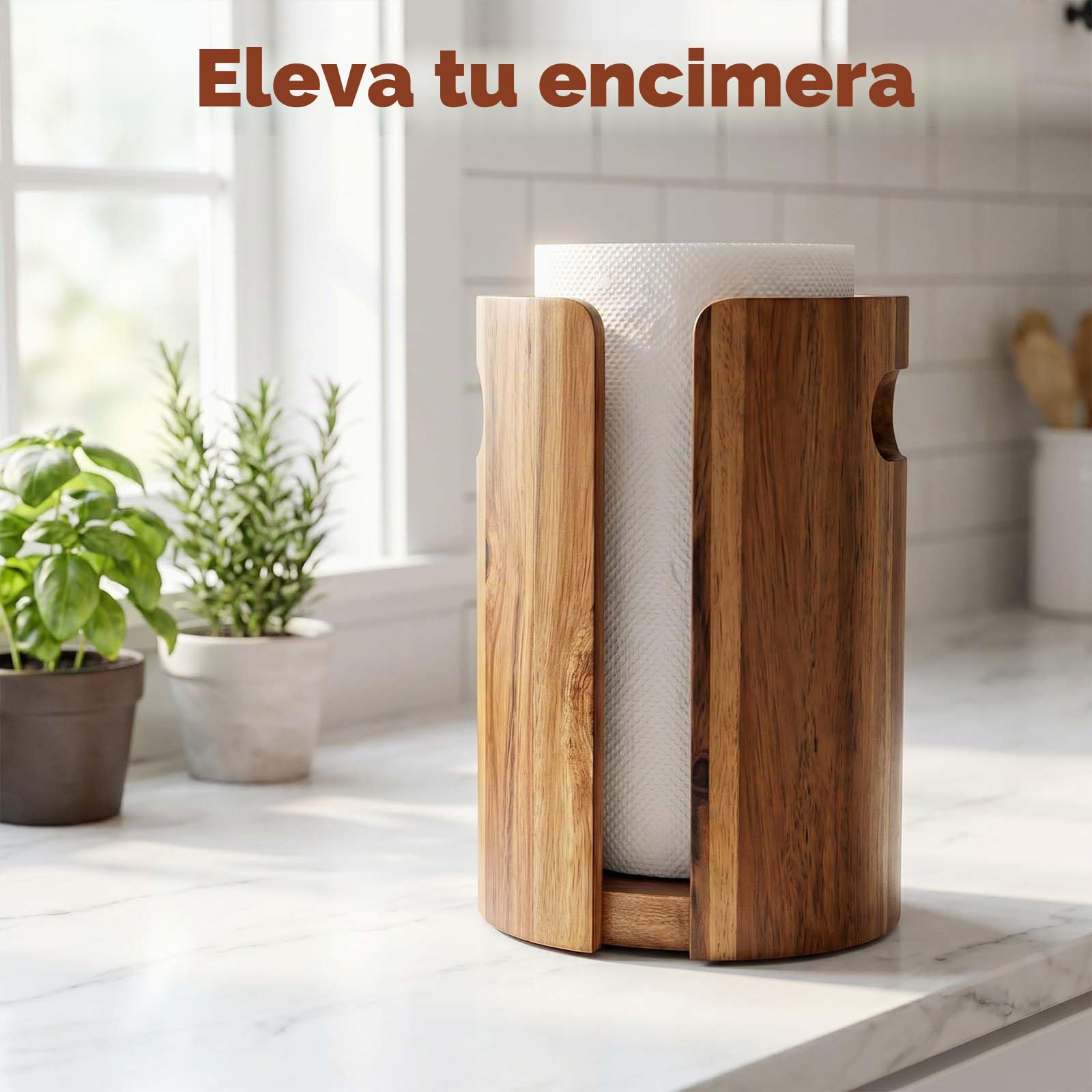Portarrollos de Papel de Cocina de Madera para Encimera, Soporte para Rollo de Cocina con Salpicadero, Asas y Base Antideslizante Lastrada, Esencial de Decoración para Cocina, Baño, Apartamento