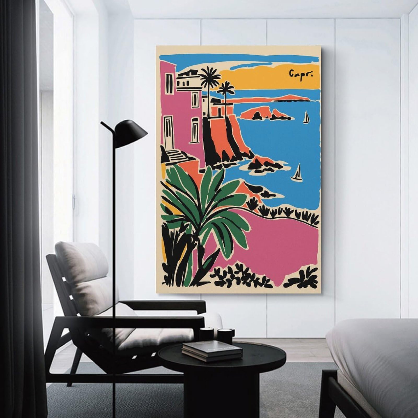 Junmoney Unframe-Style-15 Canvas Wall Picture Capri Coastline Illustration, 20X30inch(50X75cm), For Sofa Walls, Lounge Or Home Corners, Canvas Styling For A Polished Room Look