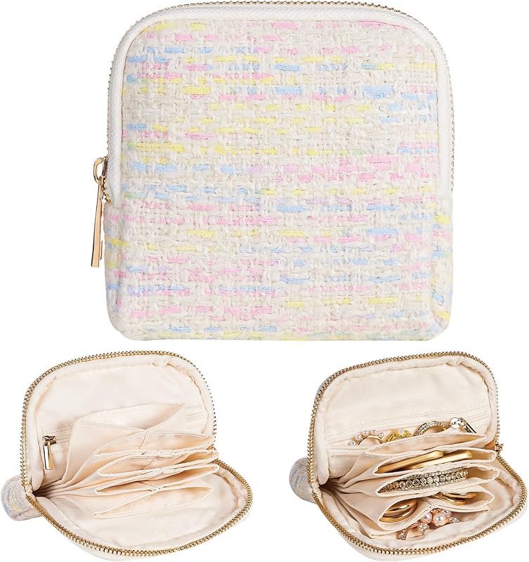Travel Jewelry Case for Women: Soft Small Bag with 5 Pouches