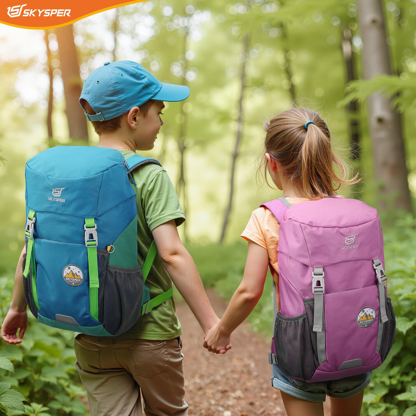 SKYSPER Wanderrucksack Kinder 15L für Jungen & Mädchen Kinderrucksack mit Brustgurt für 6-12 Jahre Rucksack Kinder Wandern Outdoor