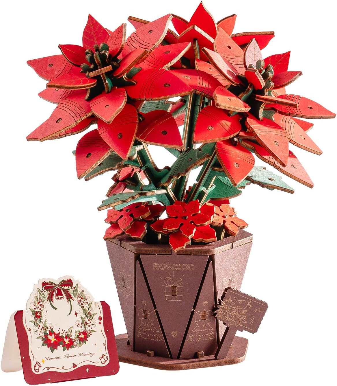 Completed Poinsettia puzzle with a 'For You' card