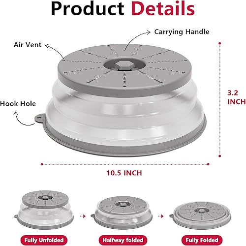 Miniatura 6 de WVM Cubierta para salpicaduras de microondas ventilada para alimentos con agujero de gancho, protector de salpicaduras y colador de cocina para