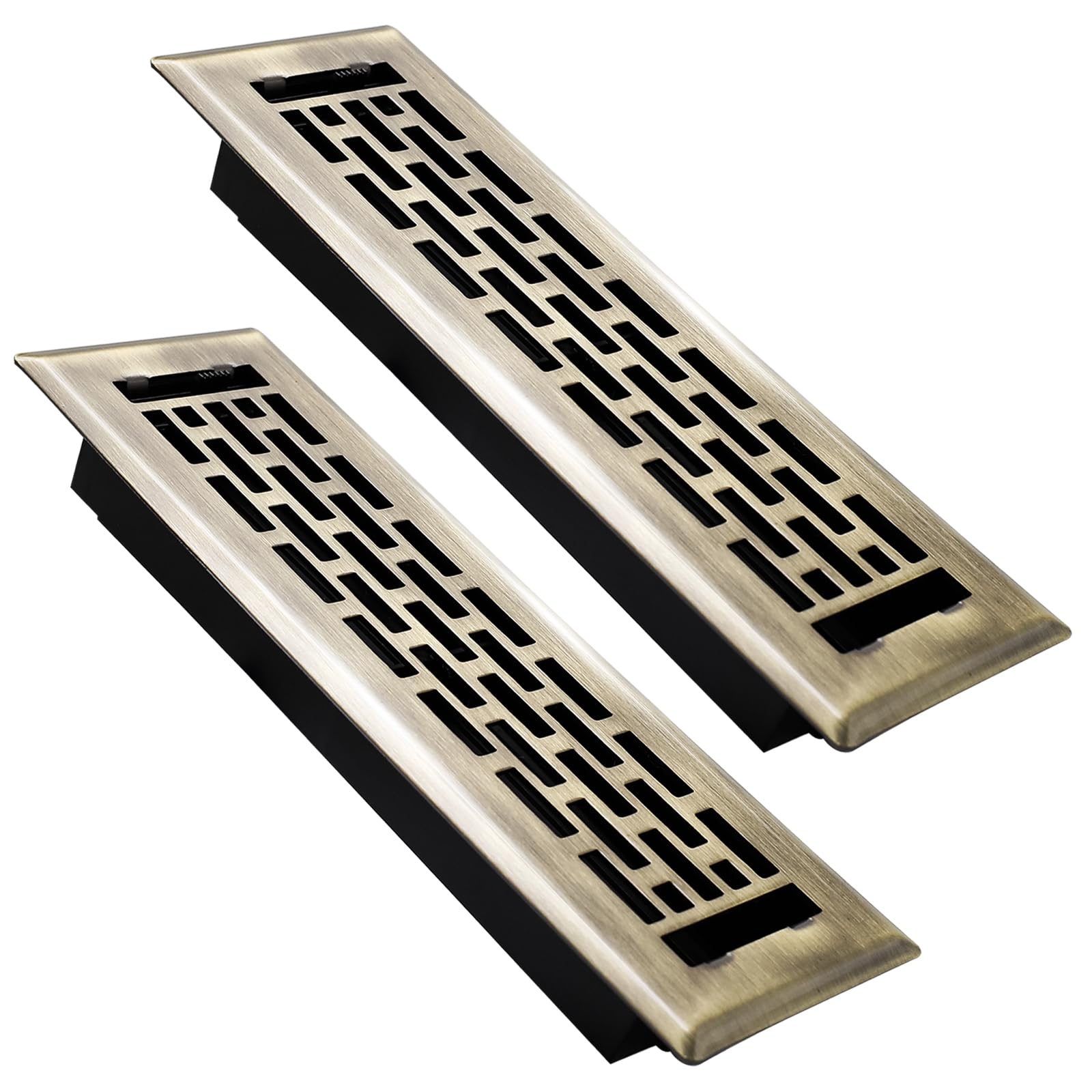 SANYCASA 2 Pack Floor Register 2x10 Inches Heavy Duty Walkable Steel Floor Vents Ease Adjust Air Flow Direction Floor Registers - Boston Design - Antique Brass Air Floor Vent Covers for Home โ image 1