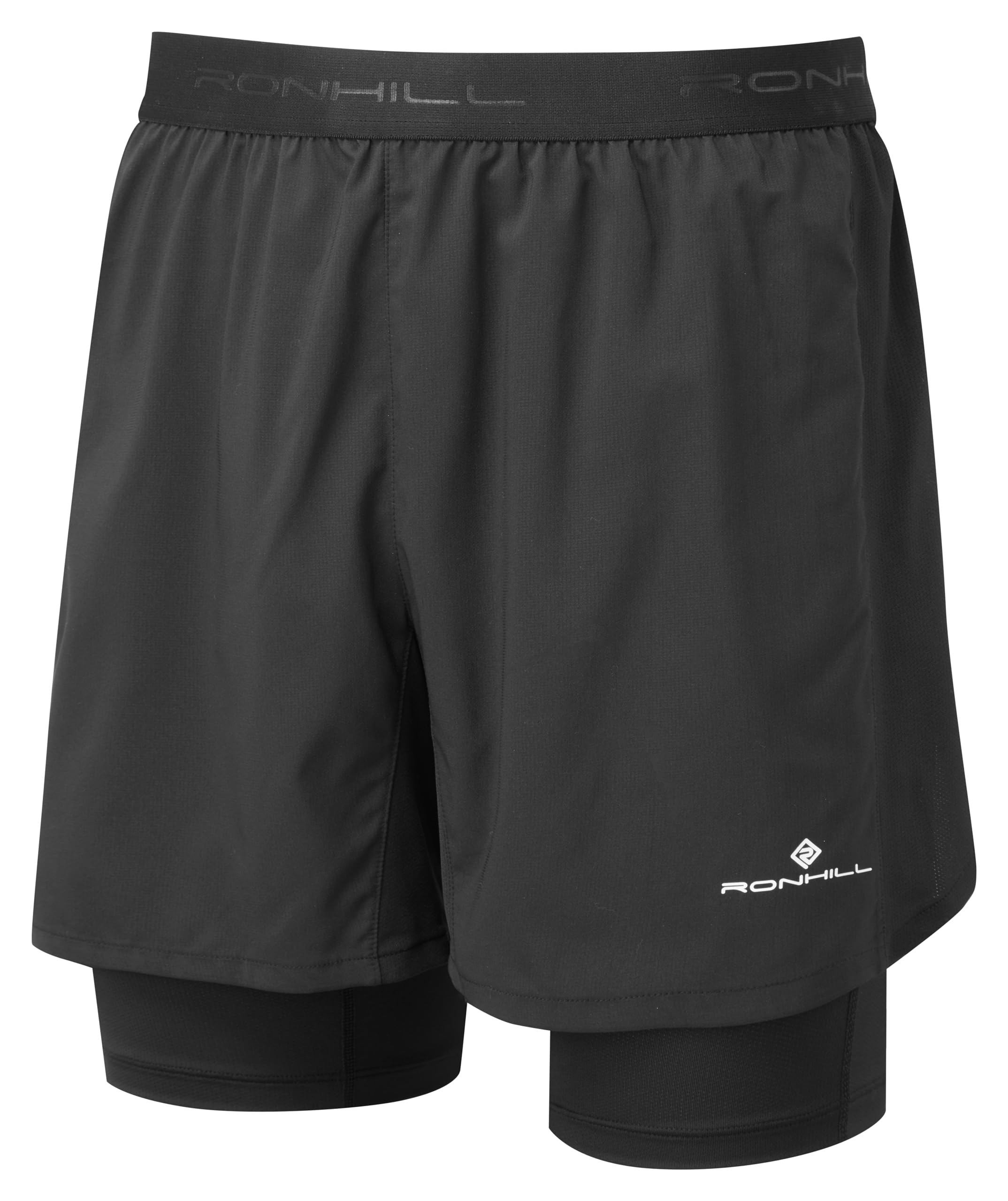 Ronhill Running, Men's Tech 5" Twin Short, All Black, M