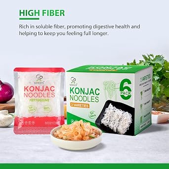 Soeos Konjac Noodles, Shirataki Noodle, 9.5 oz (270g)*6 Packs, Low Calorie, Low Carb, Keto and Paleo Friendly, 3 Variety Noodles, Fettuccine, Angel Hair, Spaghetti, Total 57 Ounce