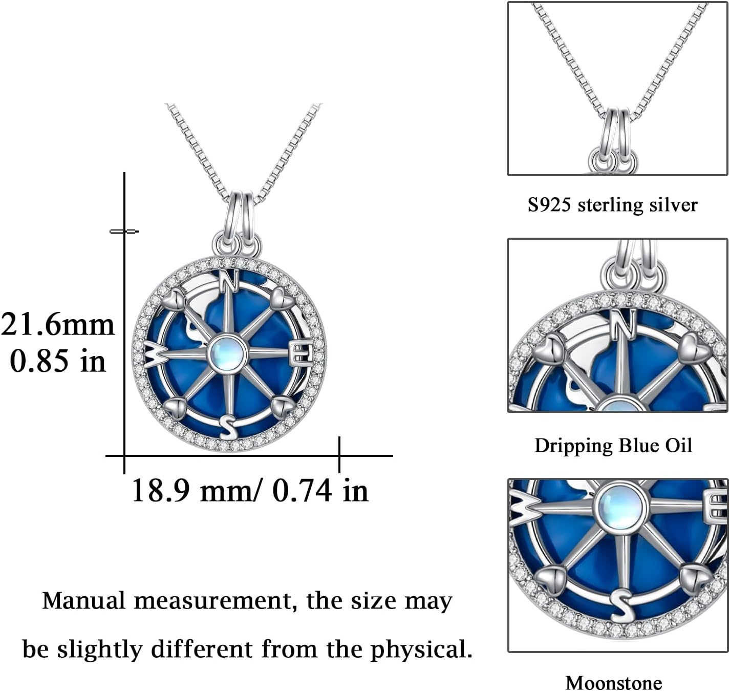 Compass Necklace 925 Sterling Silver Opal/Moonstone Celtic Compass Pendant Christmas Gifts for Daughter Mother Wife - Image 6