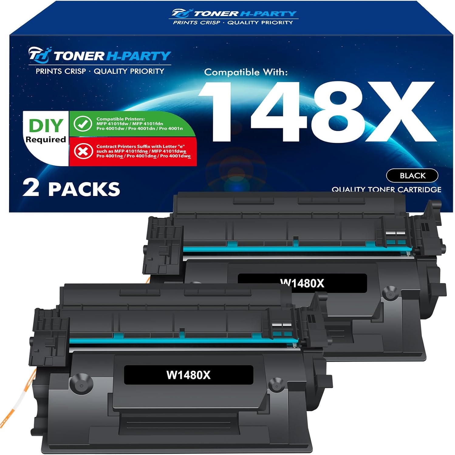148X 148A Toner Cartridge Black High Yield 2 Pack Compatible Replacement for HP 148X 148A W1480X W1480A for HP LaserJet Pro 4001dw 4001dn 4001n MFP 4101fdw 4101fdn Printer Ink