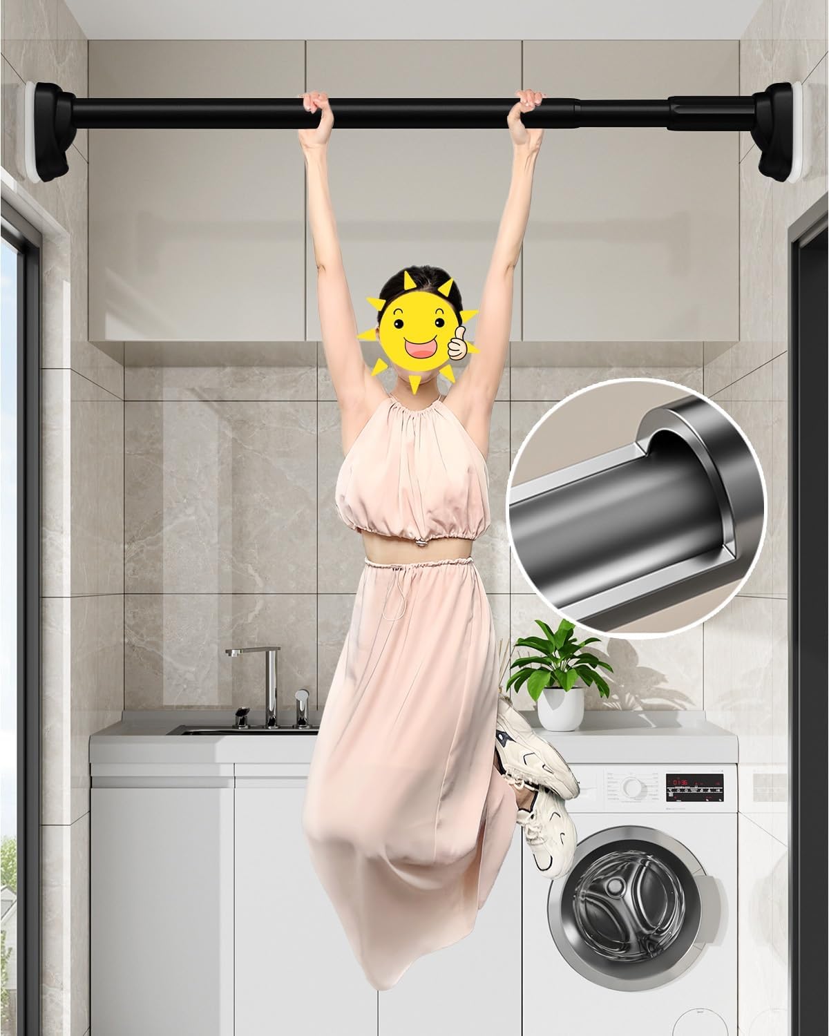 Tension Shower Curtain Rod, 40 50 70 110 160 210 260 310 360 410cm Stainless Steel Anti-Slip Adjustable Curtain Rods Bathroom Rod, No Drilling, for Bathroom, Closet, Window, Room Divider(Black,410-500