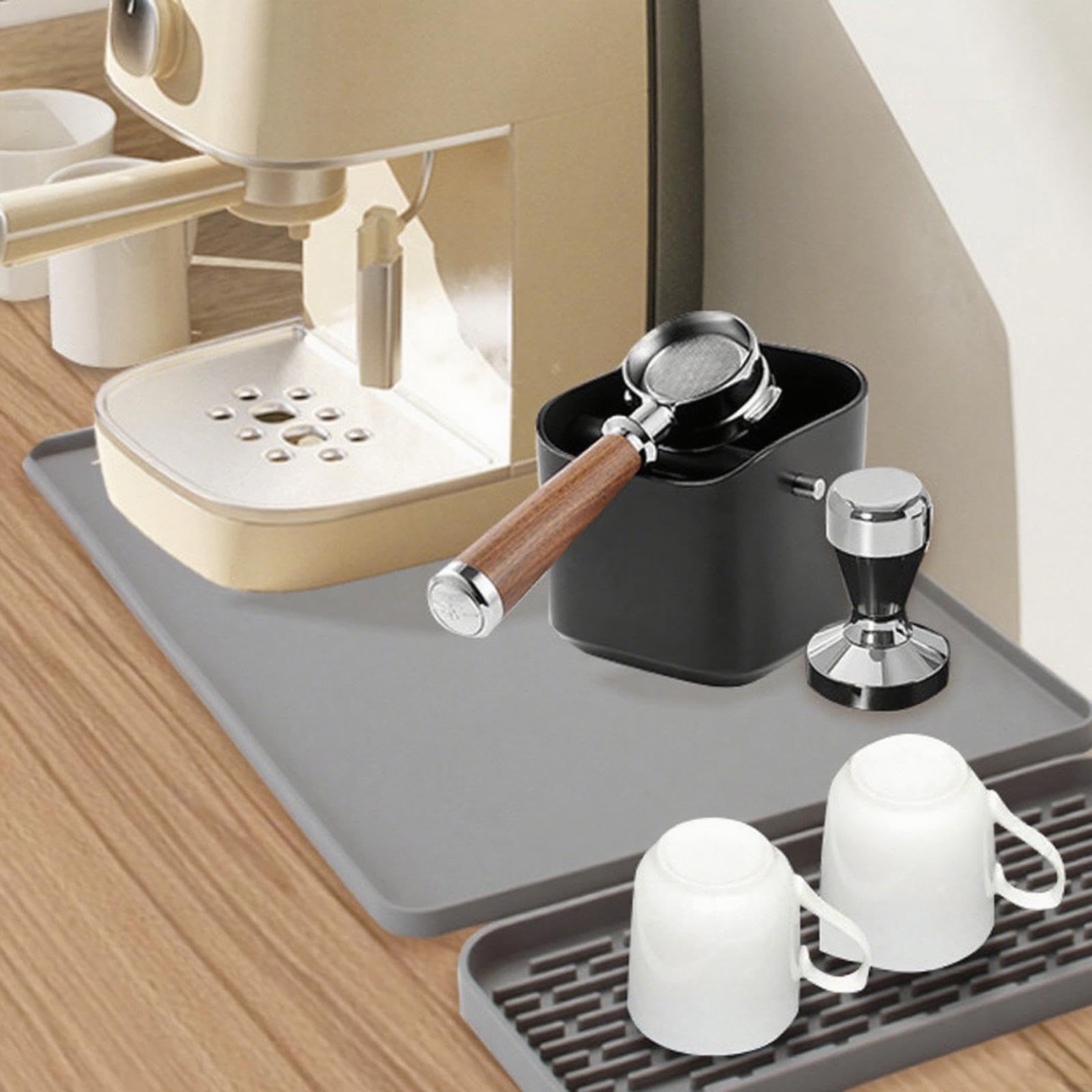 Juego de Tapetes de Silicona Antideslizantes para Platos, Utensilio de Cocina Que Mantiene La Limpieza Y Es Extraíble para Encimeras de Cocina Y Resta, Gris, Individual